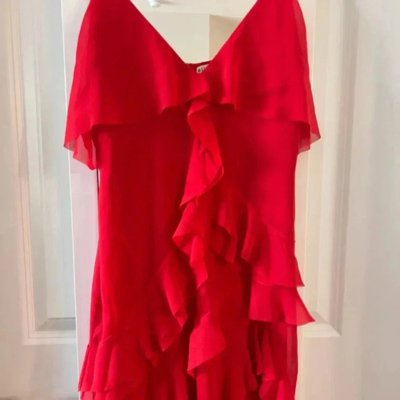 358 Alice + Olivia Red Ruffle Sleeveless Dress Size 8 - Picture 4 of 8